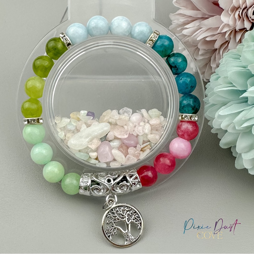Tree of Life Chalcedony Crystal Bead Stretch Bracelet - Picture 1 of 5